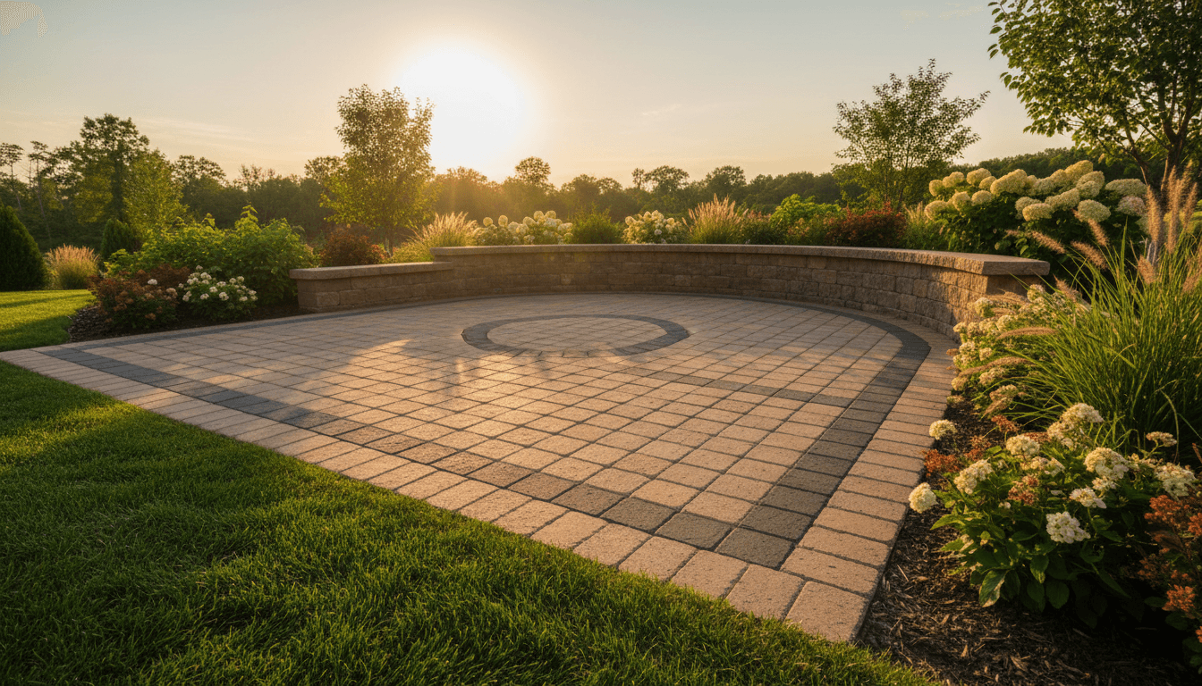 Residential property with completed paver patio and walkway