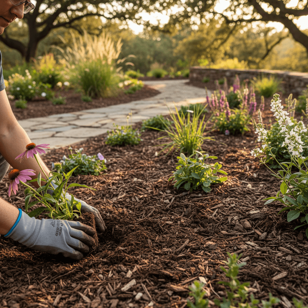 Landscape designer selecting native plants and reviewing design options